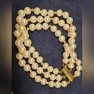 14kt Gold and Cultured Freshwater Pearl Triple Strand Bracelet